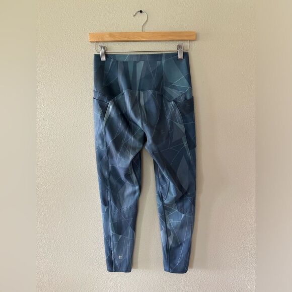 Sweaty Betty Super Sculpt High-Waisted Zig Zag Crop Yoga Leggings Blue Small - Picture 9 of 10